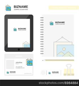 Image frame Business Logo, Tab App, Diary PVC Employee Card and USB Brand Stationary Package Design Vector Template