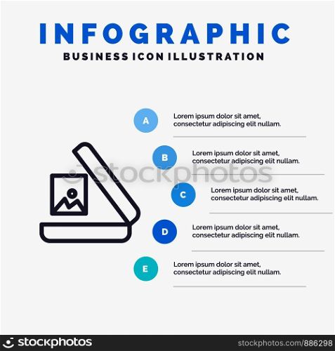 Image, Gallery, Picture Line icon with 5 steps presentation infographics Background