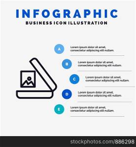Image, Gallery, Picture Line icon with 5 steps presentation infographics Background