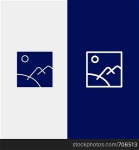 Image, Gallery, Picture, Sun Line and Glyph Solid icon Blue banner Line and Glyph Solid icon Blue banner