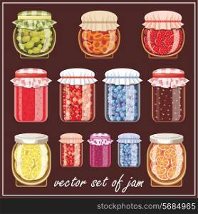 Image jars of different shapes and jam.