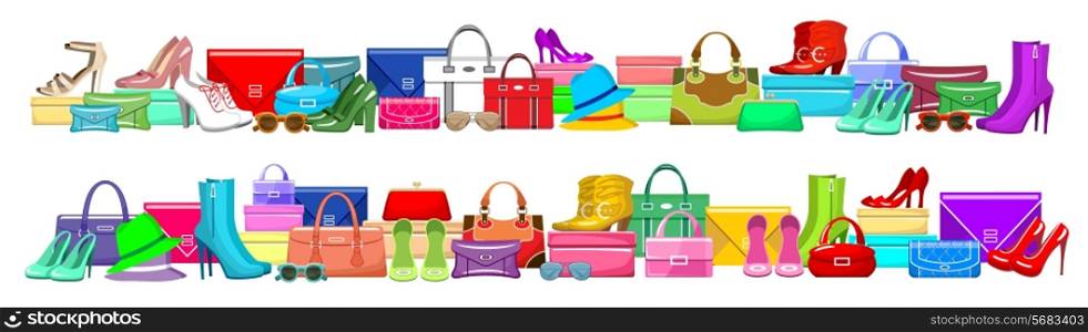 Image of a fashion banner with bags and shoes. vector illustration