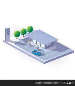 Image of a gas station in the isometric view on a white background