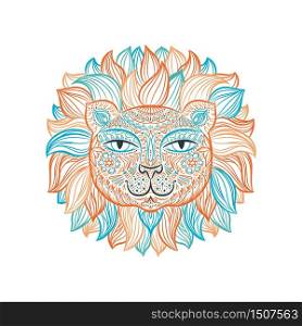 image of a lion head on a white background. Can be used for logo, tattoo, horoscopes, T-shirt graphic, etc.
