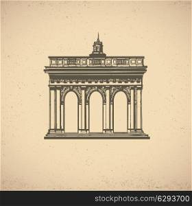 Image of an old building in vintage style on old paper