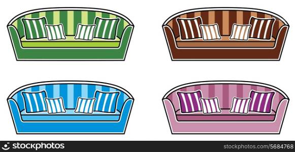 Image of four sofas in different colors on a white background.