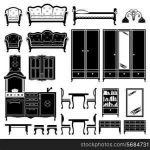 Image of furniture and accessories for the room in black and white.