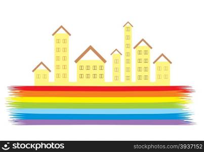 Image of houses with windows on the rainbow.