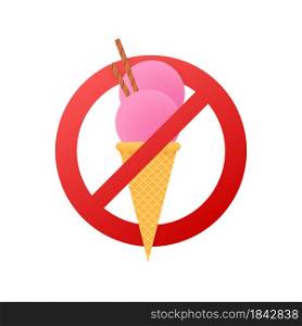 Image of ice cream cone, behind NO sign, on white background. Vector illustration. Image of ice cream cone, behind NO sign, on white background. Vector illustration.