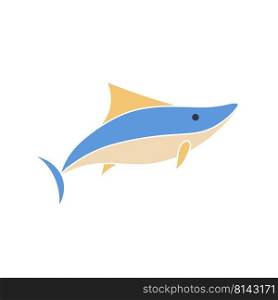 Image of sea shark doodle style vector illustration. Ocean underwater character for baby stuff design. Fish color icon isolated object