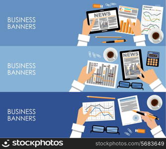 Image of three business banners with office things