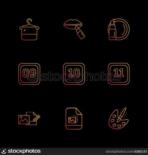 image , paint , lipsticks ,calender , months , cosmetics , household , year , dates , countinng , washroom , items ,icon, vector, design, flat, collection, style, creative, icons
