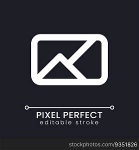 Image pixel perfect white linear ui icon for dark theme. Visual media file. Send picture. Vector line pictogram. Isolated user interface symbol for night mode. Editable stroke. Poppins font used. Image pixel perfect white linear ui icon for dark theme