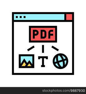 image, text and web site page to pdf file color icon vector. image, text and web site page to pdf file sign. isolated symbol illustration. image, text and web site page to pdf file color icon vector illustration