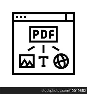 image, text and web site page to pdf file line icon vector. image, text and web site page to pdf file sign. isolated contour symbol black illustration. image, text and web site page to pdf file line icon vector illustration
