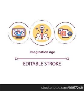 Imagination age concept icon. Imagination valuable social skill idea thin line illustration. Combining nanotechnology and biotechnology. Vector isolated outline RGB color drawing. Editable stroke. Imagination age concept icon