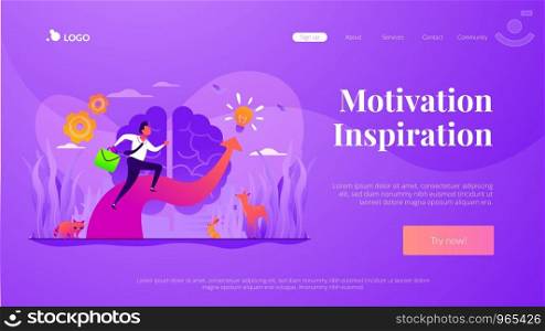 Imagination and vision, creative thinking, ideas and fantasy, motivation and inspiration concept. Website homepage interface UI template. Landing web page with infographic concept hero header image.. Imagination landing page template.