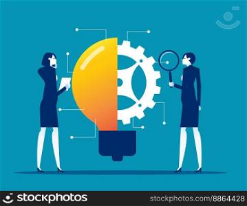 Imagination vision analysis and intervention research. Business innovation vector illustration