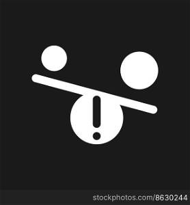 Imbalance dark mode glyph ui icon. Contrasting objects. Discrimination. User interface design. White silhouette symbol on black space. Solid pictogram for web, mobile. Vector isolated illustration. Imbalance dark mode glyph ui icon