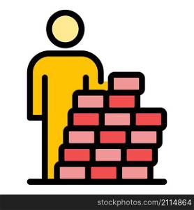 Immigrant behind brick wall icon. Outline immigrant behind brick wall vector icon color flat isolated. Immigrant behind brick wall icon color outline vector