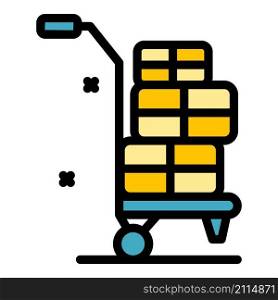 Immigrants bags cart icon. Outline immigrants bags cart vector icon color flat isolated. Immigrants bags cart icon color outline vector