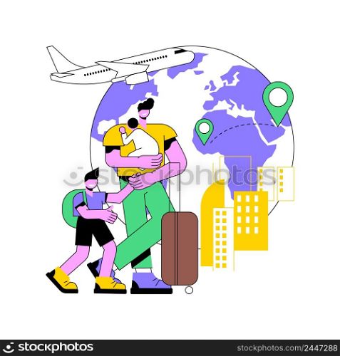 Immigration abstract concept vector illustration. International movement of people, residence permit, working visa, boarding control, sign documents, passport, green card abstract metaphor.. Immigration abstract concept vector illustration.