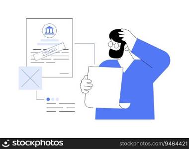 Immigration application denied abstract concept vector illustration. Stressed citizen getting denied immigration application, embassy sector, government services, no permission abstract metaphor.. Immigration application denied abstract concept vector illustration.