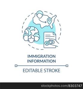 Immigration information blue concept icon. Movement data. Family research record abstract idea thin line illustration. Isolated outline drawing. Editable stroke. Arial, Myriad Pro-Bold fonts used. Immigration information blue concept icon