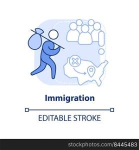 Immigration light blue concept icon. Aliens social problem. Overpopulation cause abstract idea thin line illustration. Isolated outline drawing. Editable stroke. Arial, Myriad Pro-Bold fonts used. Immigration light blue concept icon