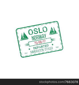 Immigration officer visa st&departed from Oslo, Norway. Vector international harbor mark. Oslo international harbor isolated visa st&