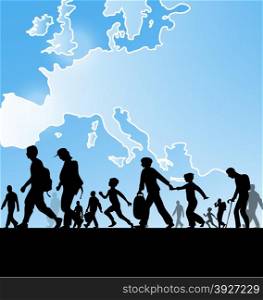 immigration people . immigration people on europe map background