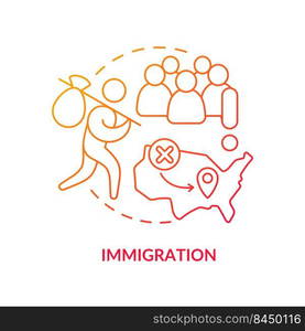 Immigration red gradient concept icon. Aliens increasing social problem. Overpopulation cause abstract idea thin line illustration. Isolated outline drawing. Myriad Pro-Bold fonts used. Immigration red gradient concept icon