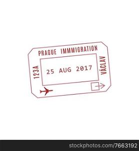 Immigration st&Prague destination. International travel visa to Czech Republic vector isolated icon. International Visa to Prague isolated