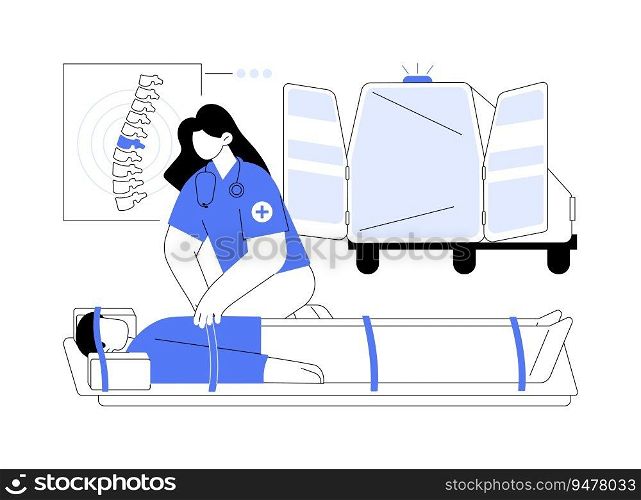 Immobilization abstract concept vector illustration. Patient with spinal cord injury, medical immobilization, physical rehabilitation, disease treatment, reduce normal movement abstract metaphor.. Immobilization abstract concept vector illustration.