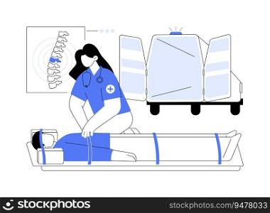 Immobilization abstract concept vector illustration. Patient with spinal cord injury, medical immobilization, physical rehabilitation, disease treatment, reduce normal movement abstract metaphor.. Immobilization abstract concept vector illustration.