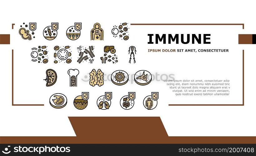 Immune System Disease And Treat Landing Web Page Header Banner Template Vector. Thymus Of Immune And Antibodies, Active And Passive Immunity, Autoimmunity And Macrophage Blood Cell Illustration. Immune System Disease And Treat Landing Header Vector