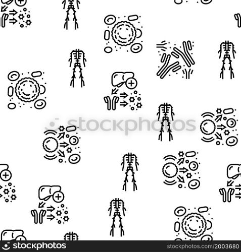 Immune System Disease And Treat Vector Seamless Pattern Thin Line Illustration. Immune System Disease And Treat Vector Seamless Pattern