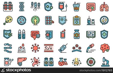 Immune system icons set. Outline set of immune system vector icons thin line color flat on white. Immune system icons set vector flat