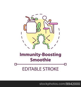 Immunity-boosting smoothie concept icon. Home beauty treatment idea thin line illustration. Nourishing drinks. Strengthening immunity. Vector isolated outline RGB color drawing. Editable stroke. Immunity-boosting smoothie concept icon