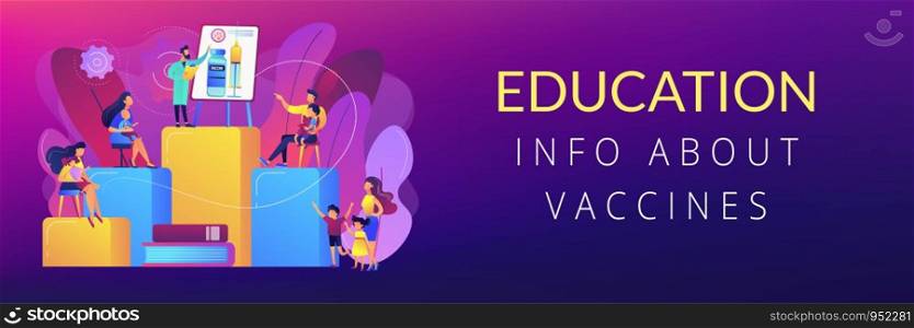 Immunity protection, preventive medicine. Immunization education, education info about vaccines, educate parents about vaccinations concept. Header or footer banner template with copy space.. Immunization education concept banner header.