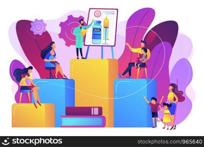 Immunity protection, preventive medicine. Immunization education, education info about vaccines, educate parents about vaccinations concept. Bright vibrant violet vector isolated illustration. Immunization education concept vector illustration.