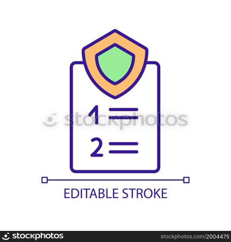Immunization schedule RGB color icon. Vaccine recommendations. Immunisation program. Clinical trials. Routine administration. Isolated vector illustration. Simple filled line drawing. Editable stroke. Immunization schedule RGB color icon