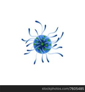 Immunodeficiency virus isolated blue bacteria with tentacles. Vector micro parasite, infection cell. Parasite infection cell isolated virus bacteria