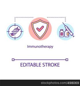 Immunotherapy concept icon. Cancer treatment idea thin line illustration. Oncology therapy. Cancer vaccine. Medical help. Vector isolated outline RGB color drawing. Editable stroke