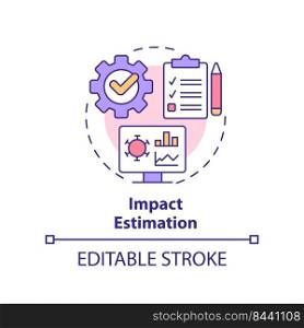 Impact estimation concept icon. Data study and analysis. Disease monitoring abstract idea thin line illustration. Isolated outline drawing. Editable stroke. Arial, Myriad Pro-Bold fonts used. Impact estimation concept icon