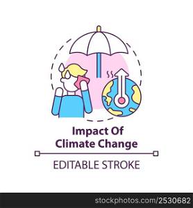 Impact of climate change concept icon. Weather and mental state. Trend in psychology abstract idea thin line illustration. Isolated outline drawing. Editable stroke. Arial, Myriad Pro-Bold fonts used. Impact of climate change concept icon