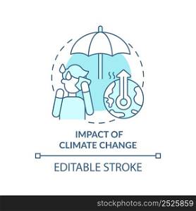 Impact of climate change turquoise concept icon. Mental state. Trend in psychology abstract idea thin line illustration. Isolated outline drawing. Editable stroke. Arial, Myriad Pro-Bold fonts used. Impact of climate change turquoise concept icon