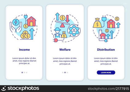 Impact of rural electrification onboarding mobile app screen. Walkthrough 3 steps graphic instructions pages with linear concepts. UI, UX, GUI template. Myriad Pro-Bold, Regular fonts used. Impact of rural electrification onboarding mobile app screen