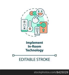Implement in-room technology concept icon. Maintaining guest satisfaction abstract idea thin line illustration. Automation. Isolated outline drawing. Editable stroke. Arial, Myriad Pro-Bold fonts used. Implement in-room technology concept icon
