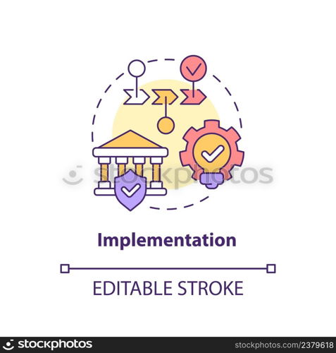 Implementation concept icon. Providing reservation. Heritage conservation process abstract idea thin line illustration. Isolated outline drawing. Editable stroke. Arial, Myriad Pro-Bold fonts used. Implementation concept icon